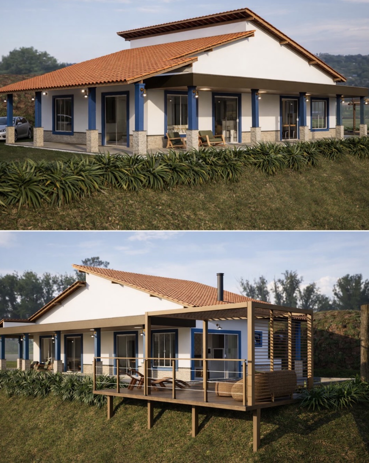 Casa Rural Azul: varanda perimetral e telha cerâmica